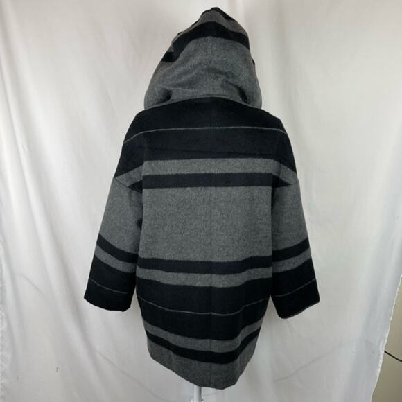 LOFT Black Gray Striped EuroGirl Y2K Academia Hooded Coat NWOT Size SP - Picture 5 of 12